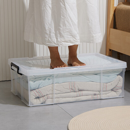 
Under-bed storage box Flat transparent plastic clothing finishing box Under-bed storage box Thickened low style right angle storage box 6630 flat model [44*30*16.5cm] Flat thickened right angle