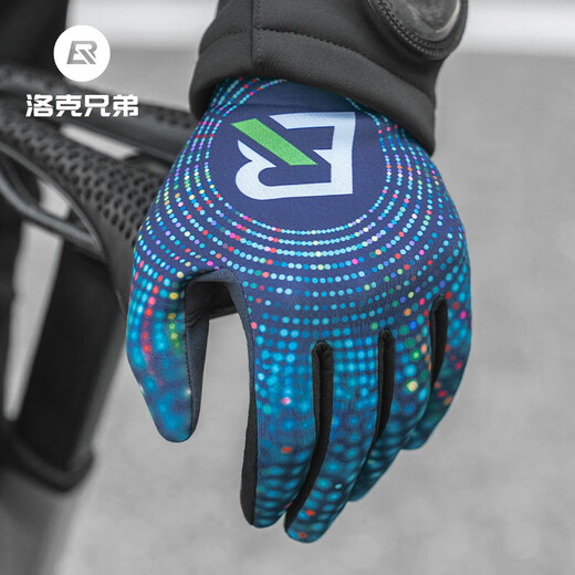 ROCKBROS Cycling Gloves Warm Fleece Long Finger Mountain Road Cycling Gloves Full Finger Men and Women Autumn and Winter Dark Blue XL