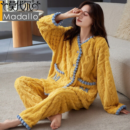 
Modal coral velvet pajamas for women in winter new small fragrance style flannel thickened warm velvet sweet and cute home clothes JX6174 M
