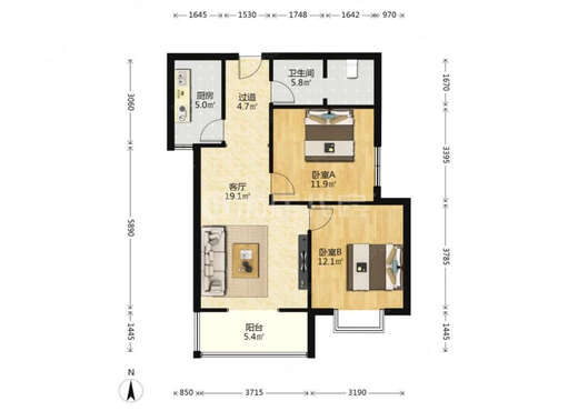 Common decoration, north-south transparent 111 square meters, 3 rooms, Yuanming Commercial and Residential Building, convenient to view houses, with keys