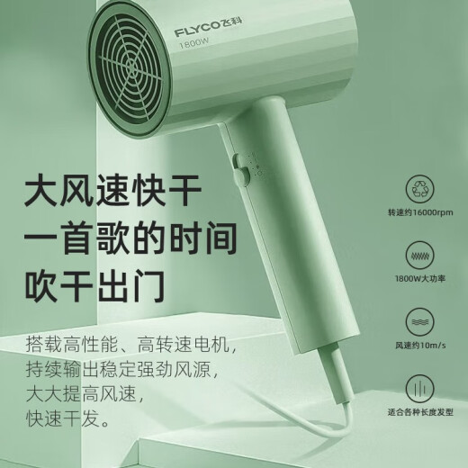 飞科吹风机家用负离子护发大风力学生用电风筒20000转吹风筒宿舍店铺 清野绿1800w-FH6296
