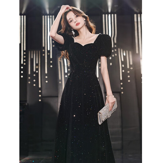 Seidler Art Examination Black Evening Dress Women's Bankett Temperament Annual Meeting Light Luxury Nische High-End-Kunstuntersuchung Französisch Hosting Textur Black L (vorgeschlagen 106-115jin [Jin ist gleich 0,5 kg])