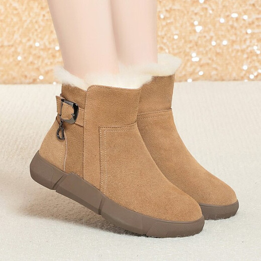 Dadong Secret Whisper Snow Boots Women's 2025 New Winter Boots Fur One-piece Thickened Warm Women's Cotton Shoes Super Soft Thick Sole Large Size Short Boots Military Green 38