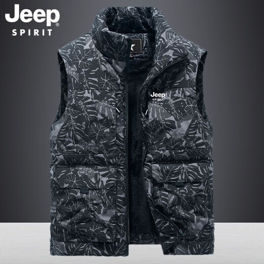 JEEP SPIRIT Outdoor Jeep Vest Men's Autumn and Winter Multi-Pocket Vest Loose Large Size Men's Fishing Vest Men's Jacket Mountaineering Wear Khaki 2XL