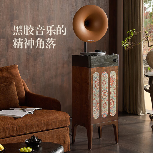 Duhuanshi professional-grade vinyl record player retro new Chinese style B&B club HiFi gramophone Bluetooth audio integrated record player walnut color + brown speaker