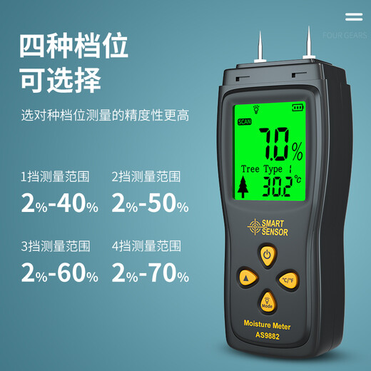 Xima Hong Kong Xima AS9882 Holzfeuchtigkeitstester Hochgenauige Holzfeuchtigkeitstester Holzfeuchtigkeit Tester AS9882 Offizieller Standardbereich 2%~ 70%