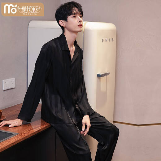 Pantalones de manga larga de seda larga de seda de hielo de piñamas y otoño de los hombres de la primavera y otoño del verano 2025 ropa nueva para el hogar 6627 Dumplings de arroz gris xl