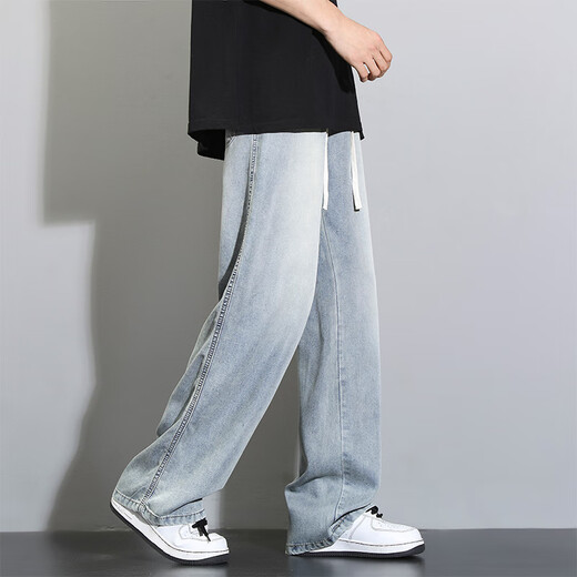 Dingfengbaoluo (Dingfengbaoluo) Tiansi Thin Jeans Men's Retro Loose Straight Down Wide Legs Casual Pants 8022 Nostalgic Blue XL
