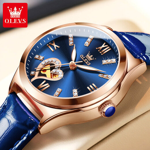 Olius 2025 Neue Schweizer Top Ten Brand -Uhren für vollautomatische mechanische Uhren von Frauen, die Top Ten Ten Uhren, Gürtel, wasserdicht 6636 Elegant Blau [Lederband]