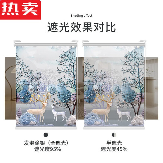 Chonglin Chu Curtain Blackout 2024 Neuer Roller-Vorhang Hebezettel Roll-Pull-No-Punch-Installation Badezimmer Schlafzimmer Blind Sunshade 9925 Vollbeschattet [Sommer Cool Breeze] Ladenbreite 1,45 Meter x Höhe 2 Meter [Stoffbreite 1,41 Meter