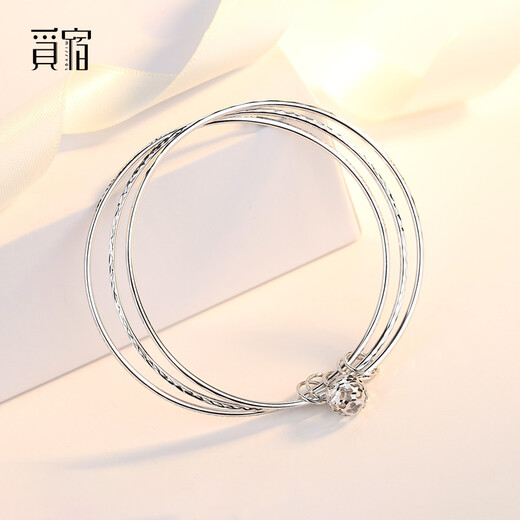 Misu Platinum Three Lives Three Worlds Bracelet Women's Boutique PT950 Platinum Three Ring Wishing Transfer Beads Hand Jewelry Birthday Gift Weight 11.25g Inner Diameter 52mm