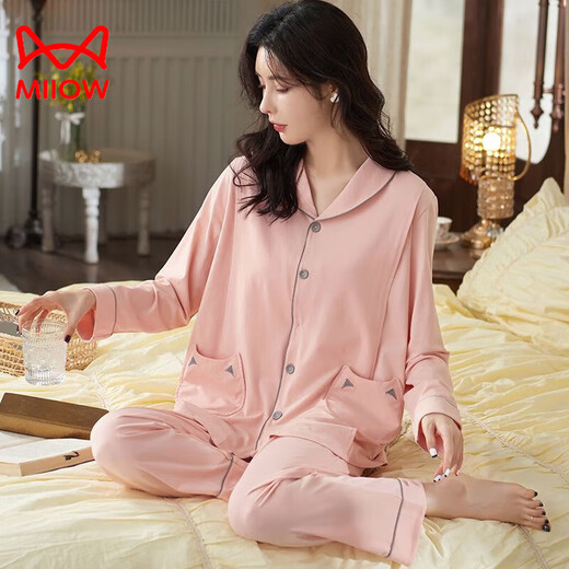 猫人（MiiOW）纯·棉产后睡衣女5A月子孕·妇哺·乳春秋薄款喂奶产·妇家居服套装 5A级面料-12370 M 80-100斤