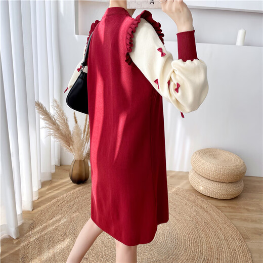 Ruipili maternity wear, nursing dress, autumn and winter outings, fashionable hot mom style knitted spring and autumn postpartum slimming nursing clothes, red nursing clothes, vertical zipper on the chest, L size 110-125Jin Jin is equal to 0.5 kg