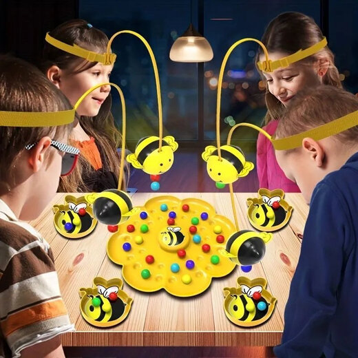 Little bee collecting nectar magnetic beads children's fishing toy 4 years old and above parent-child interactive early education for boys and girls Hard-working little bee collecting nectar game package for four