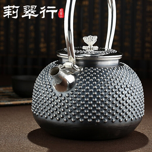 莉翠行银壶999纯银日式手工高档烧水壶茶壶实用煮水壶银茶具礼 霰打复古 约688克+【国检证书 礼盒】