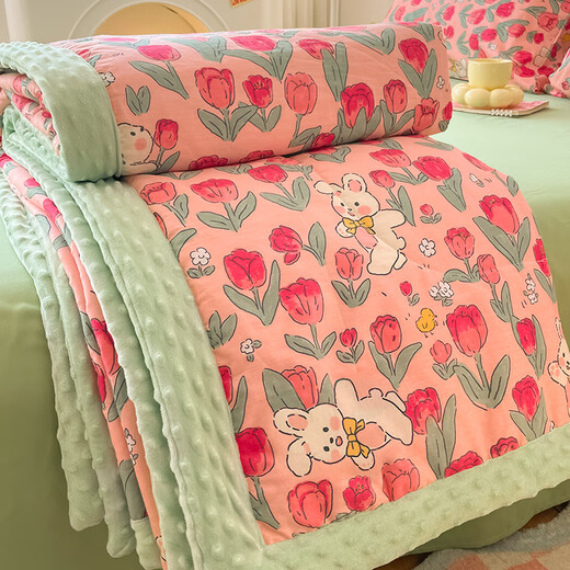 RSRDDY beanie blanket baby blanket baby blanket small quilt summer children air conditioning quilt office nap sofa blanket Rose Rabbit A side cotton + B cotton bean velvet large 200x230cm double summer cool quilt
