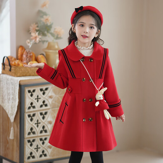 Disney (Disney) Mädchenmantel Winterwolle 2024 neuer Stil koreanischer Stil mittelgroßer gesteppter Wollmantel für kleine Mädchen 8886 Aprikosenhut + Kaninchen normaler Stil 150