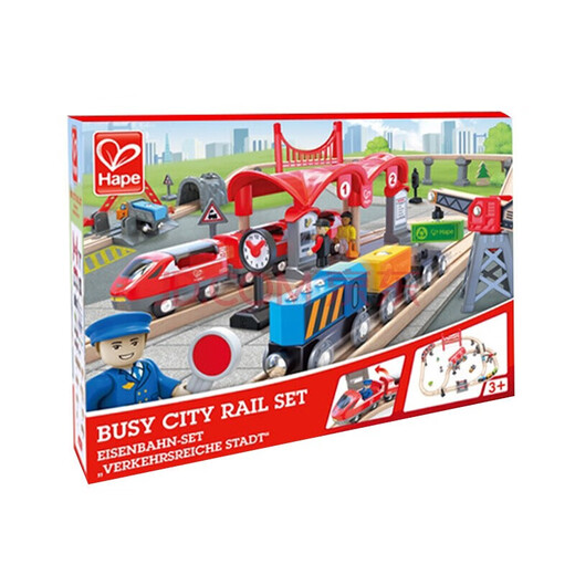 Hape德国hape火车轨道玩具儿童火车木质积木拼插轨道套装儿童节礼物 火车轨道多功能套E3730