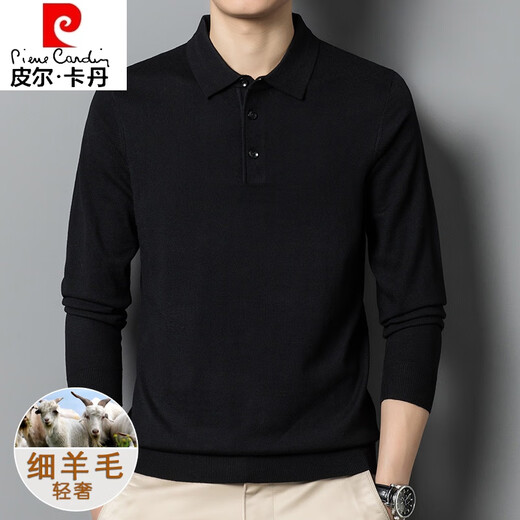 皮尔卡丹（pierre cardin）春秋季羊毛衬衫男士翻领衬衫纯羊毛衬衫打底衫爸爸衣服 花驼 M