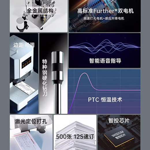 DELI得力财务凭证装订机全自动电动热熔打孔机会计票据档案账本办公文件激光定位14601/14602/3880 装订60mm标准版【语音提示-十字激光定位】