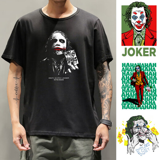 席佰希斯莱杰 小丑短袖T恤joker联名黑暗骑士蝙蝠侠衣服电影周边印花 F694黑色小丑 S(95-110斤)