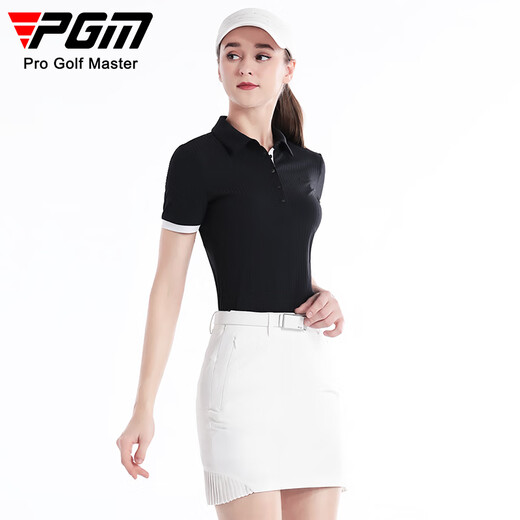 PGM Golf Frauen Sommer kurzärmelig T-Shirt atmungsaktiv und bequemer Sportpolo-Shirt YF678-Black XL
