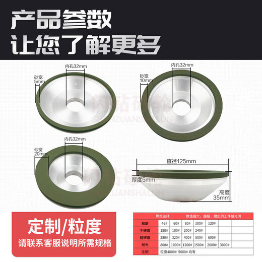 惠利得磨刀机合金砂轮125磨钨钢刀雕刻碗形沙轮 碗型树脂金刚石砂轮 12532砂宽10砂厚5粒度60#