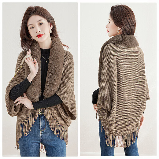 Sibaishe fur collar shawl 2025 new autumn clothing for women loose splicing temperament tassel top