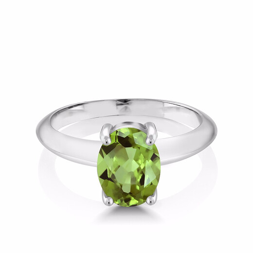 GEM STONE KING 1.8 carat green peridot ring, single inlaid with 925 silver colored gemstones for women, a Valentine's Day gift for your girlfriend, US No. 8