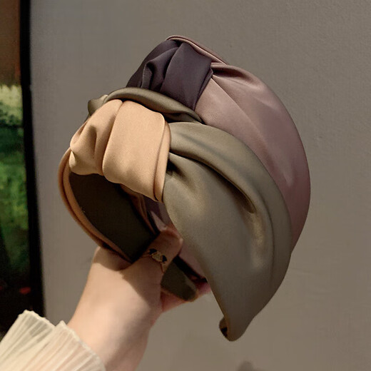 Nuan Yuexi's temperament and high-end satin color-blocked knotted headband, wide-brimmed and high-pressure hairpin, simple and versatile headband for women when going out, purple knotted headband