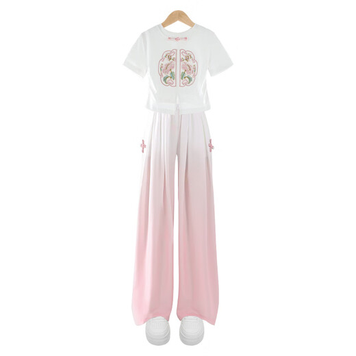 Pitt Girls 'Style Chinese Set Summer Dopamine 2025 New Children's New Chinois Summer Two-Piece Set Girls' Summer 15117 Gradient Purple + 9922 White 170 cm