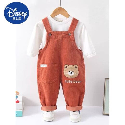 Disney baby overalls spring and autumn pure cotton boy one-year-old corduroy female little boy baby jumpsuit autumn coffee color overalls 80