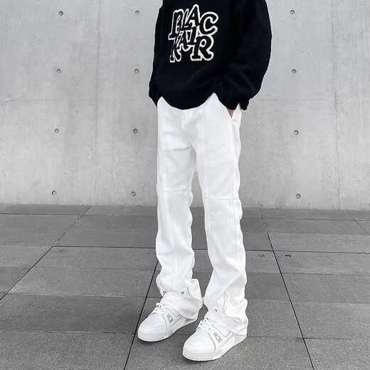 
Black box white American high street jeans men's autumn new work style ins loose slim micro-tender versatile straight trousers WKXS-K691 black XL