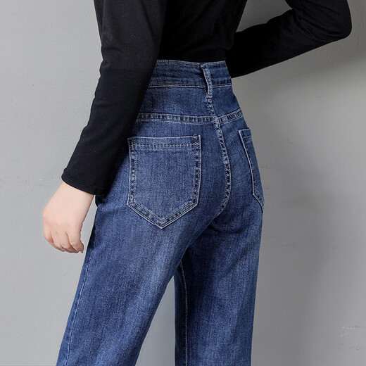 Sidiv -Jeans für Frauen im Frühling und Herbst hohe Taille gerade Hosen für Frauen lose Plüschdicke Hose für Winter schlampen koreanischer Stil vielseitiger Frauenhose Blau einzelner Stil [6625] Größe 30 Größe (zwei Füße drei)