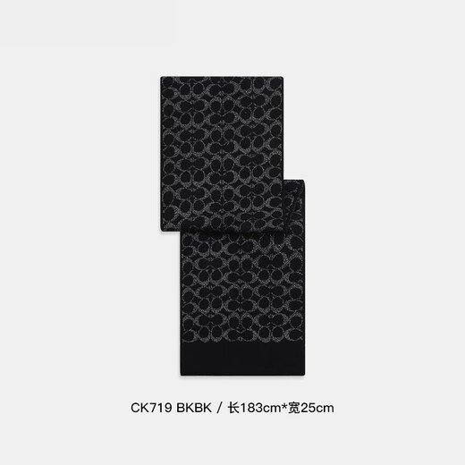 COACH蔻驰围巾经典小C纹印花围脖绵羊毛时尚保暖男女通用 CK719 BKBK