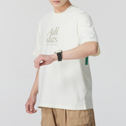 阿迪达斯 （adidas）短袖男装 25秋季新款半袖运动休闲上衣透气圆领T恤 IT3927/汉玉白 M