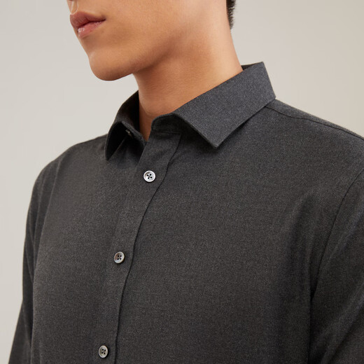 YOUNGOR long-sleeved shirt men's plain shirt suede blended fabric classic fashionable and delicate dark gray 41