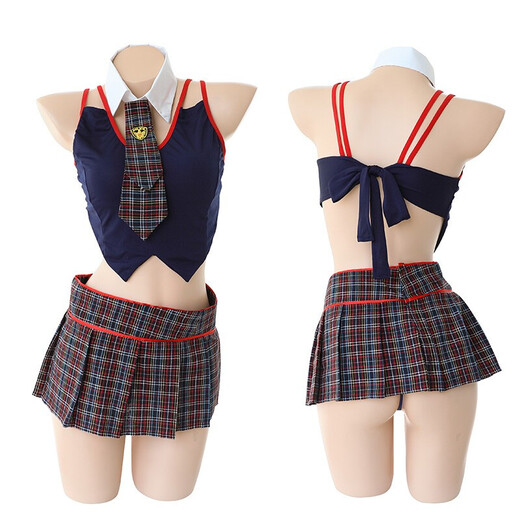 Sexy Pyjamas einteilige Frauen extremer Verführungsanzug Maid Outfit Hosenträger Perspektive Spitzen-Rollenspielstrümpfe Spaß 7029 Lehreruniform (Hals + Halter Top + Bag