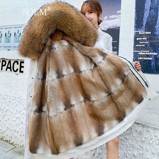 SOEM vison entier 2025 nouvelle veste à tarte doublure en fourrure de vison femme vison vert mi-long manteau de fourrure détachable manteau coque blanche + doublure de couleur claire mi-longueur M