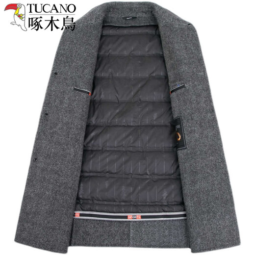 Woodpecker light luxury high-end cashmere double-sided woolen coat men's middle-aged mid-length coat winter coat thickened down lining gray 175/L