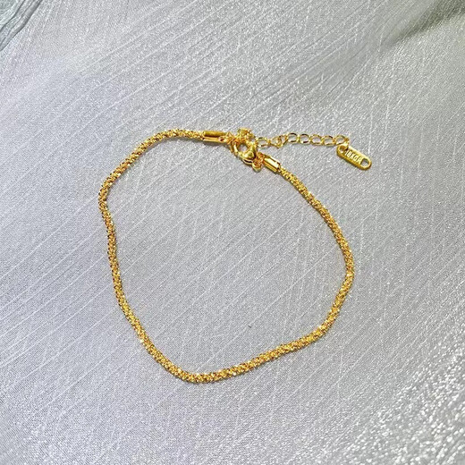 Fat Donglai's same 18K gold baby's breath anklet new style 24K yellow l gold women's 999 plain gold 3D hard gold chain baby's breath anklet