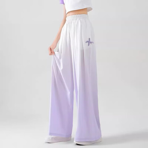 
I.KARNOW girls' pants summer thin 2025 new children's Chinese style Chinese style ice silk wide-leg pants large children's summer mosquito-proof pants 15117 gradient purple + 9922 white [set] 120