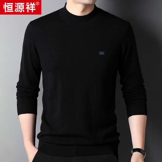Hengyuanxiang 100% wool sweater men's sweater solid color half turtleneck sweater 15001006 black 180/96A