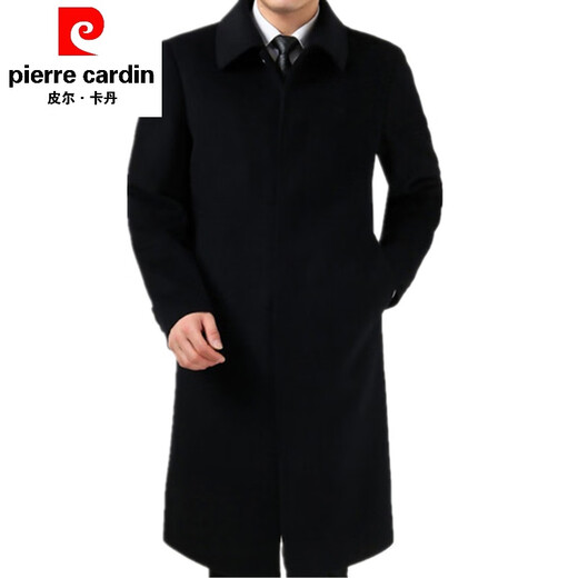 Pierre Cardin papa d'hiver porte un manteau épais pour hommes d'âge moyen, un coupe-vent de longueur moyenne, un manteau en laine d'âge moyen et âgé pour hommes, long noir et bleu (épais et velours) M
