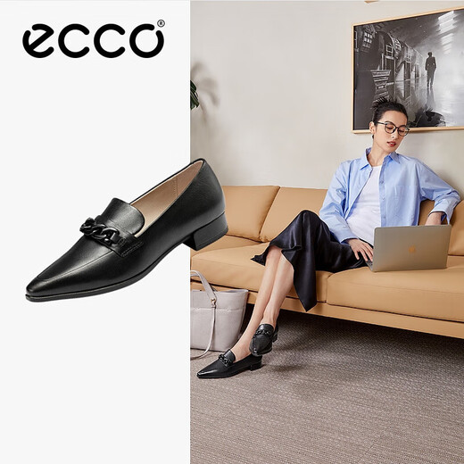 爱步（ECCO）穆勒鞋女 尖头浅口一脚蹬单鞋女 型塑系列21424301001 黑色36