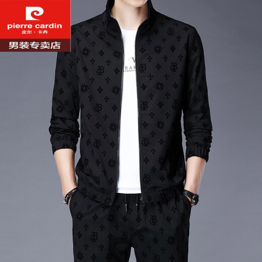 皮尔卡丹（pierre cardin）运动套装男春秋新款含桑蚕丝时尚帅气卫衣长裤休闲两件套针织 黑色套装 6628 XL 175/88A