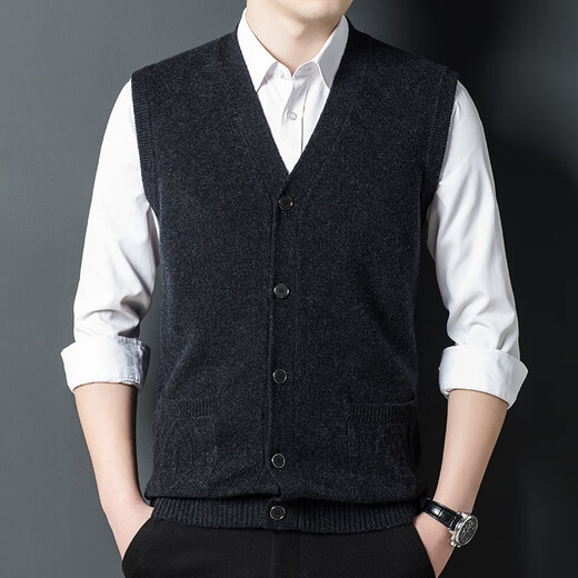 Hengyuanxiang Herbst und Winter Herren-Weste aus 100 % reiner Wolle, Winter-Wollpullover mit V-Ausschnitt, ärmellose Strickjacke, Weste, 1 mittlere Farbe, Grau, M 170/88A