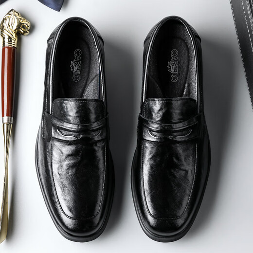 CARTELO Men's Leather Shoes Soft Sole Slip-On Business Casual Shoes Loafers Breathable Slip-on Leather Shoes Men's 9906 Black 40