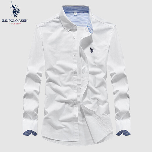 U.S. POLO ASSN. Long-sleeved shirt men's spring and autumn pure cotton Oxford spinning business casual loose iron-free breathable men's shirt white 2XL