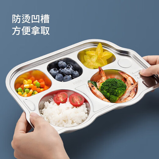 Meichu (maxcook) 304 stainless steel dining plate lunch box bowl Children's grid dining plate cartoon 3 grid monkey MCFT707